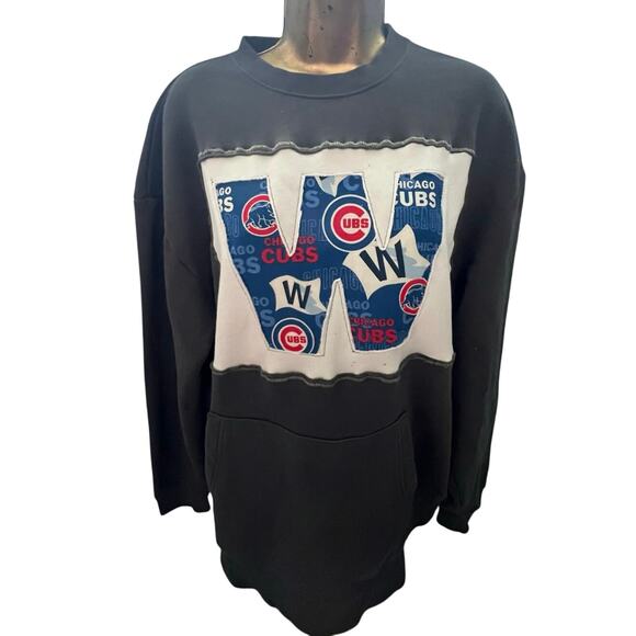 Chicago Cubs sweatshirt, upcycled Fly the W crewneck, reworked Adult LG - Picture 1 of 5